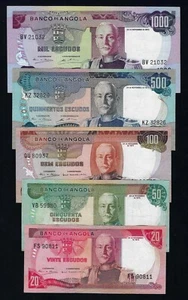 Portugal Angola COMPLETE SET 20+ 50 + 100 + 500 + 1000 ESCUDOS 1972 VF-XF - Picture 1 of 2