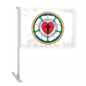 Banderas de vehículo religioso rosa luterana premium dobladillos cosidos 19" poste rígido 2 capas - Imagen 1 de 1