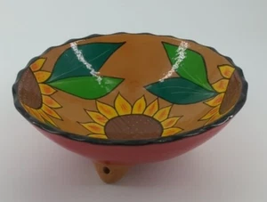 Mexikanische Kunstkeramik Sonnenblume HÄNGESCHALE handbemalt signiert Jim White 6,75 Zoll - Bild 1 von 6
