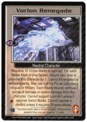 Babylon 5 CCG Wheel of Fire Rare R1 Card Vorlon Renegade M/NM Mint/Near Mint - Image 1 of 2