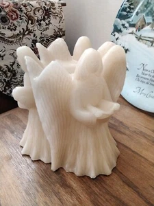 Vintage Figural Wax Candle Guardian Angels Cherubs Harp Wings Large Cream Decor - Picture 1 of 5