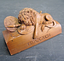 Antique Carved Wooden Sculpture Lion Of Lucerne 1792