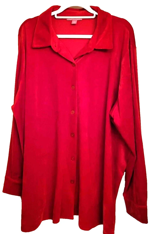 Blusa roja de terciopelo con botones de manga larga talla grande 26-28 Foto 1 de 1