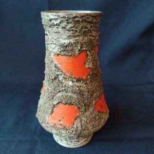 VINTAGE VASE STREHLA FAT LAVA A TACHES ORANGE DESIGN 70 H.20CM - Bild 1 von 6