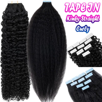 Tape In Virgin Remy Human Hair Extensions Skin Weft Kinky Straight & Curly Wavy - Image 1 of 4