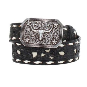 D120002501 3D Boys Belt Bucklace with Square Steer Buckle Western Black - Picture 1 of 7