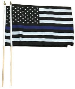 Thin Blue Line American Flag 12X18 STICK Black & White Police Policemen 2 FLAGS - Picture 1 of 1