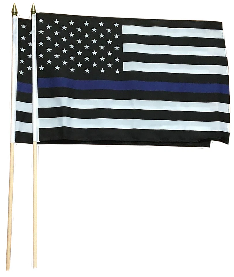 Thin Blue Line American Flag 12X18 STICK Black & White Police Policemen 2 FLAGS - Image 1 of 1