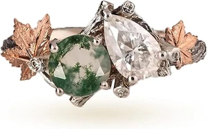 Natural Moss Agate Ring for Women 925 Sterling Silver Green Agate Ring Promise R - Picture 1 of 7