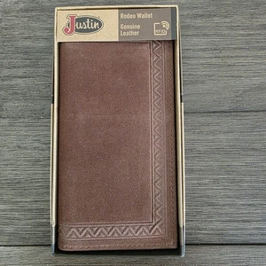 Cartera Justin Rodeo Marrón Cuero Desbastado Western Plegable 7x3.5 pulgadas NUEVA 23093767W1 - Imagen 1 de 5