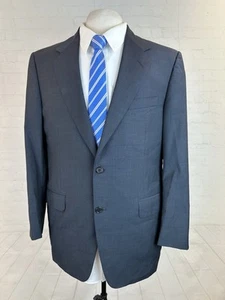 Canali Italy Men's Navy Blue Micro Plaid 100% Wool Two Button Suit 42R 35X30 - Picture 1 of 16