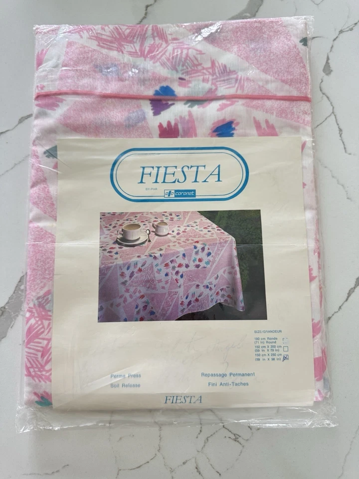Vintage New in Package Fiesta Pink Tablecloth Geometric 80s 90s 59" x 98" EG - Image 1 of 4