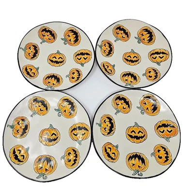 Halloween Jack-O-Lanterns Abóboras Céu Azul ELI+ANA Conjunto de 4 Pratos de Salada 8,5" - Imagem 1 de 4