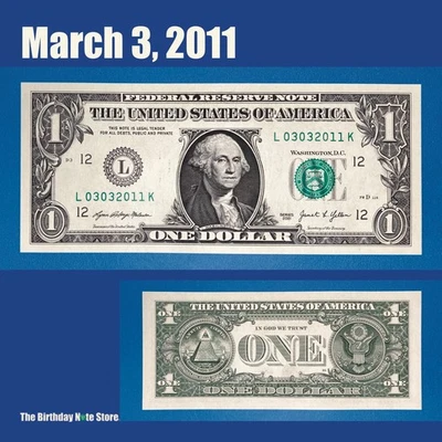 March 3, 2011 Birthday Anniversary $1 One Dollar Bill Serial Number 03032011 - Image 1 of 2