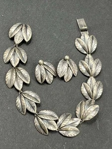 Set orecchini vintage E dragsted sterling Danimarca firmato bracciale foglia e clip - Foto 1 di 10