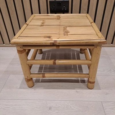Vintage Retro Bamboo Square Small Side Table Plant Stand  - Image 1 of 4