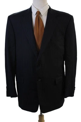 Traje Chaqueta Hickey Freeman Hombres Azul Oscuro Rayas Lana Peinada Talla 44 Foto 1 de 4