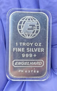 1 Troy OZ Fine Silver 999+ Engelhard Large E World Globe Design Bar FM 83759 - Picture 1 of 3