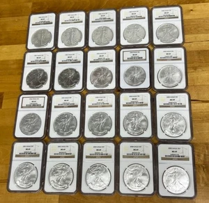 1986-2005 American Silver Eagle 20-pc Set NGC MS69 (NGC Box) - Picture 1 of 7
