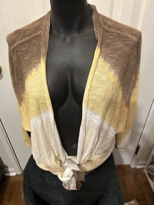 Chico's Cardigan Sz 1 Browns Yellow Open Front 3/4 Sleeve - Picture 1 of 4