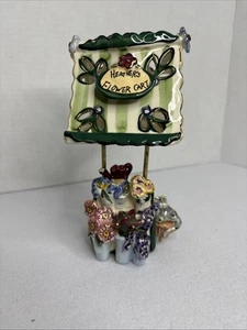 7,5" Blue Sky Keramik Heather’s Flower Cart Teelicht Kerzenhalter Figur Katze - Bild 1 von 11