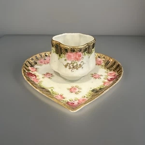 Antico porta stuzzicadenti NIPPON a forma di cuore rose oro MARCHIO FOGLIA ACERO raro - Foto 1 di 11