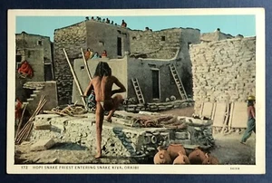 Postcard Hopi Snake Priest Entering Snake Kiva Oraibi Arizona 1913 - Picture 1 of 2