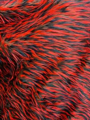 Red, Brown_ 3 Tone Long Pile Faux Fake Fur -60'' Wide - Fabric By The Yard  - Image 1 of 4