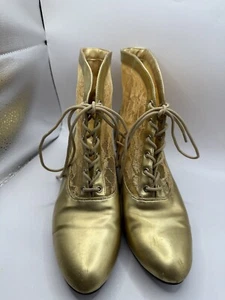 Funtasma Dame Victorian Style Lace Up Gold Tone Heeled Boots Women’s Size 6 READ - Picture 1 of 13