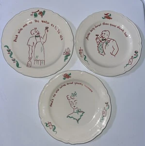 Vtg Wino Drinker Cartoon Comic Edwin M. Knowles Semi-Vitreous Hors D’Œvre Plates - Picture 1 of 7