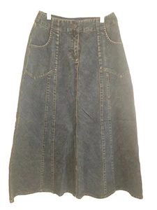 J. Jill Sz OP Blue Stretch Denim A-Line Maxi Skirt Medium Wash Retro 90's Style - Picture 1 of 3
