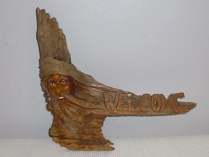 FOLK  ART  Hand Carved House Welcome Sign Mountain Man - UNIQUE - Picture 1 of 7