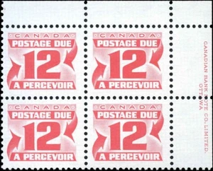 Canada MintNH VF Block of 4 12c Scott #J36a 1977-78 4th Issue Postage Due Stamps - Bild 1 von 1