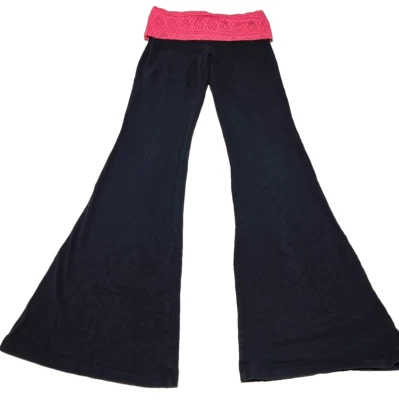 Pantalones de Yoga Energie Negros con Cintura Plegable Rosa Piernas Acampanadas Talla Pequeña Foto 1 de 4