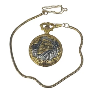 Armitron Train Taschenuhr 48 mm gold silberfarben Eisenbahn mit Kette neue Batterie - Bild 1 von 7