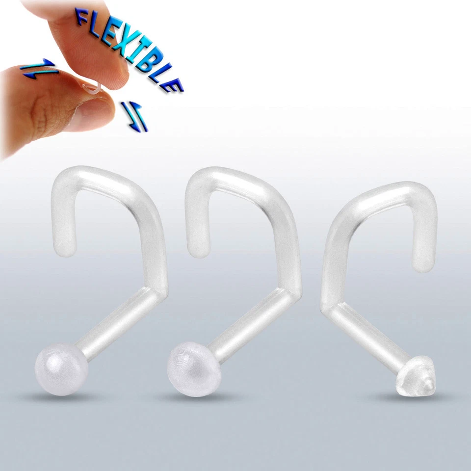 Bioflex Retainer Nasenpiercing Spirale Nasenstecker Weiss Transparent 1Stück   - Bild 1 von 1
