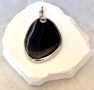 Ciondolo grande in argento agata nera #333 - Foto 1 di 3