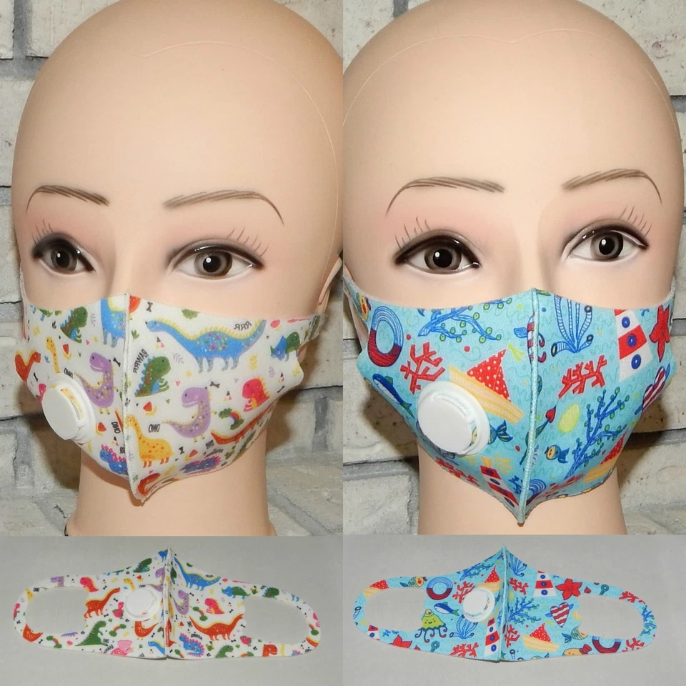 LOT OF 2 KIDS GIRLS BOYS DINOSAURS & FISH AIR VENT WASHABLE FACE MASK INDIANA - Image 1 of 1