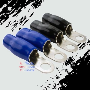 0 Gauge Platinum Ring Terminal 4 Pack 1/0 AWG Wire Crimp Blue Silver Boot 3/8" - Picture 1 of 1