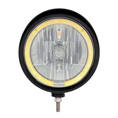 黑色“BILLET”风格凹槽车头灯带遮阳板 - 琥珀色 LED 光环边  — 第 1/4 张图片