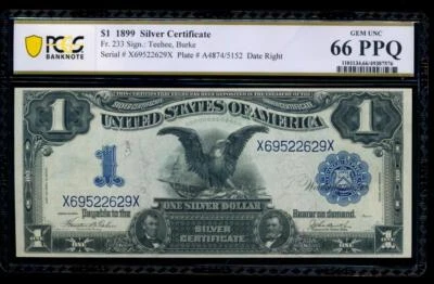 AC Fr 233 1899 $1 Silver Certificate PCGS 66 PPQ .. Gem Uncirculated !!! - Image 1 of 2