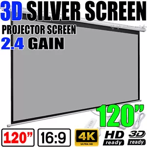 120" 3D SILVER SCREEN 16:9 ELECTRIC MOTORISED TV PROJECTOR CINEMA SCREEN + REMOT - Picture 1 of 1