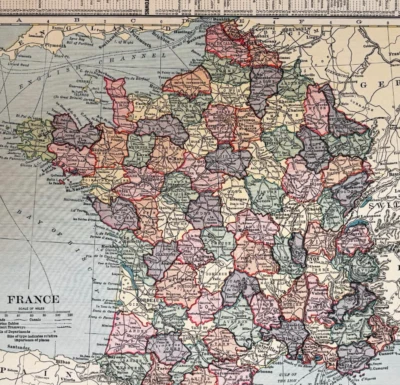 1917 France Map Atlas Of The World Europe Hammond WW1 Era Antique DWUU1B - Image 1 of 2