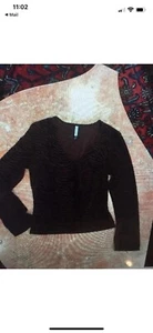 Women's Brown And Black ANIMAL PRINT VELOUR FOREVER 21 V Neck BLOUSE SIZE L - Picture 1 of 6