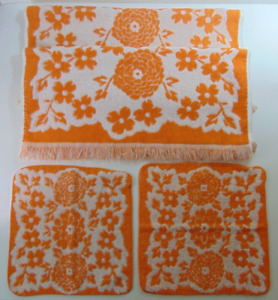 Vintage Cannon 2 Sets of Bath Towels with Wash Cloths Orange Flowers
