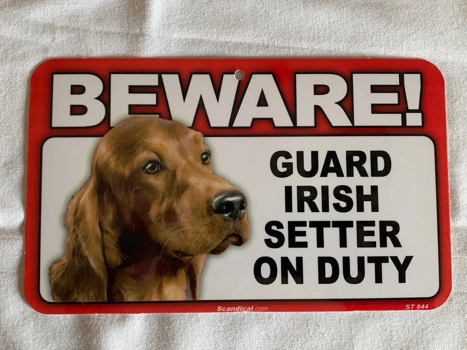 BEWARE GUARD DOG IRISH SETTER ON DUTY PLASTIC LAMINATED SIGN NEW - Image 1 of 1