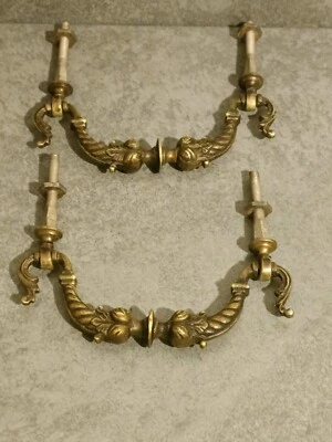 Paire de Grandes Poignées en Bronze Coffre , Ameublement Décoration , Anciennes  - Photo 1/4