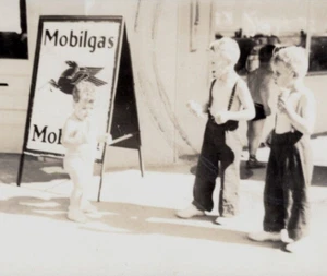 RPPC Mobilgas Pegasus Gasoline Sign w Children and Baby Playing UNP Postcard Q2 - Picture 1 of 3