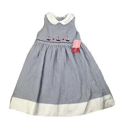 Goodlad Girl's Halter Neck Nautical Sailboat Sailor White Blue Dress Size 6X - Image 1 of 4