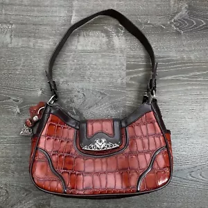 M.C. Womans Shoulder Bag Baugette Copper Brown Handbag Bottom Studs Zip Pockets - Picture 1 of 7